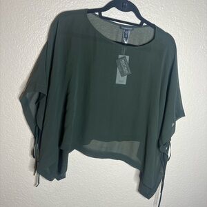 Eileen Fisher Seaweed Green Sheer Poncho NWT